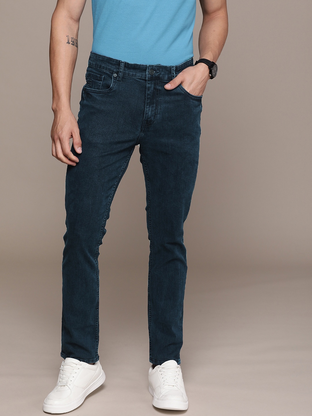 

French Connection Men Mid-Rise Slim Fit Stretchable Jeans, Blue