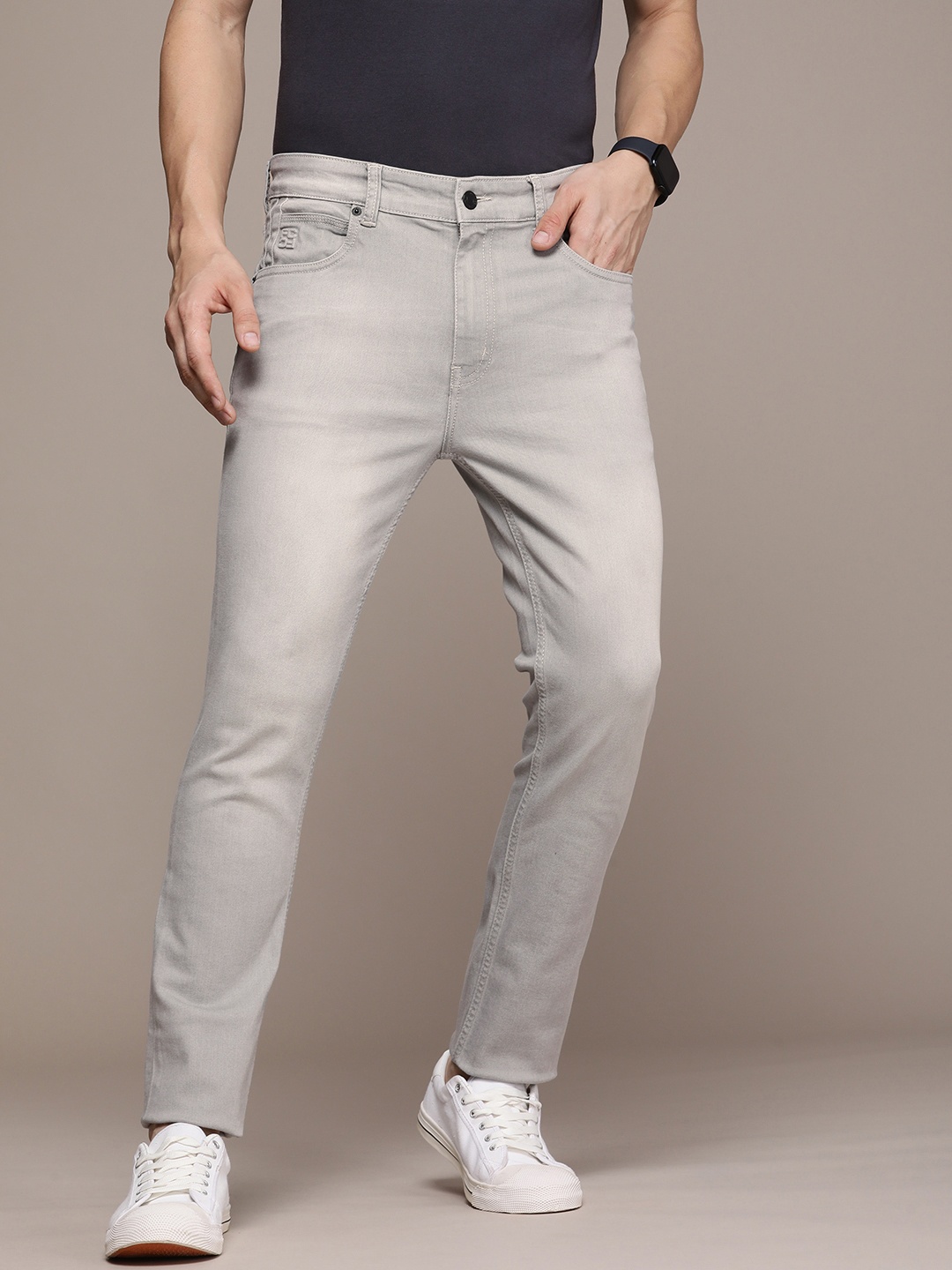 

French Connection Men Mid-Rise Slim Fit Light Fade Stretchable Jeans, Grey