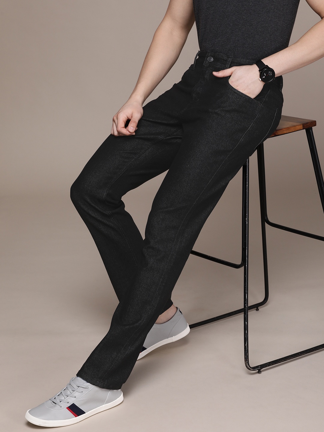 

French Connection Men Mid-Rise Cropped Stretchable Jeans, Black