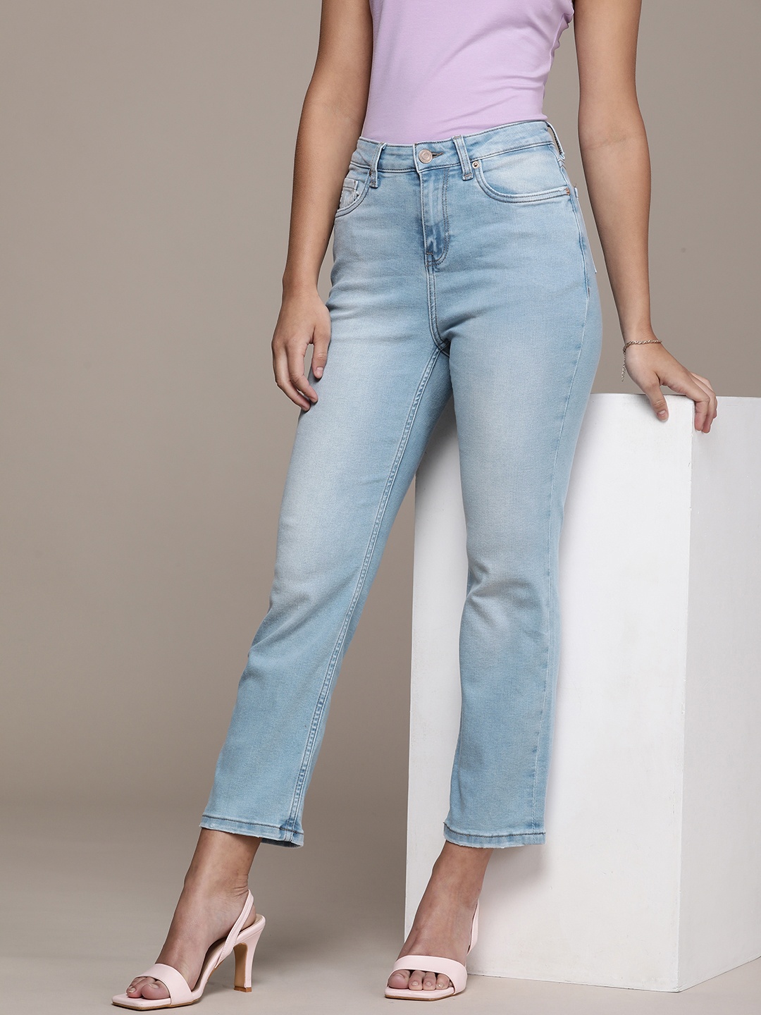 

French Connection Women Straight Fit Heavy Fade Stretchable Jeans, Blue