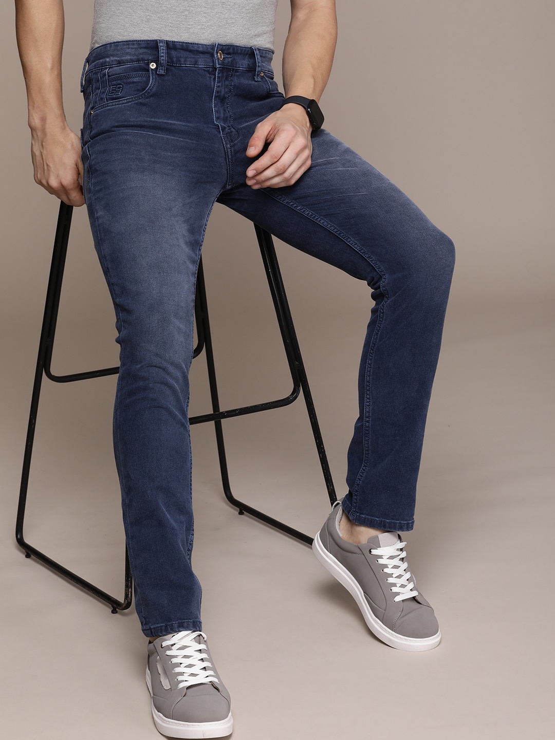 

French Connection Men Mid-Rise Slim Fit Light Fade Stretchable Jeans, Blue