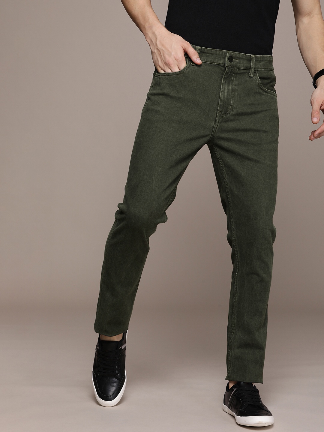 

French Connection Men Mid-Rise Slim Fit Stretchable Jeans, Olive