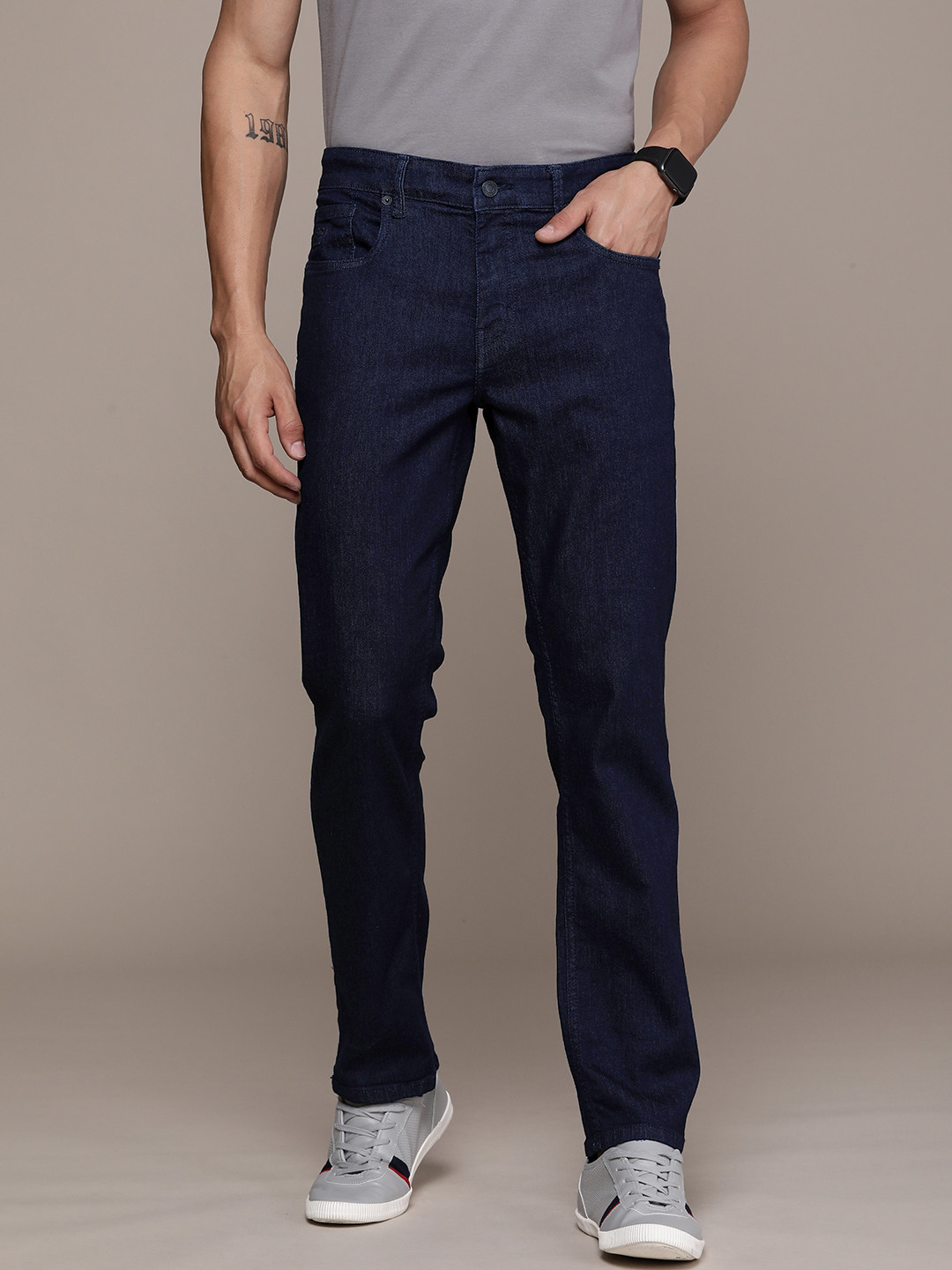 

French Connection Men Mid Rise No Fade Dark Shade Jeans, Blue