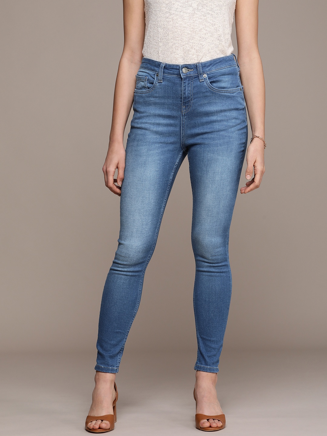 

French Connection Women Skinny Fit Heavy Fade Stretchable Jeans, Blue