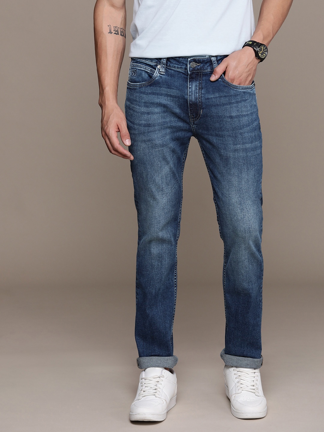 

French Connection Men Faded Jeans, Blue