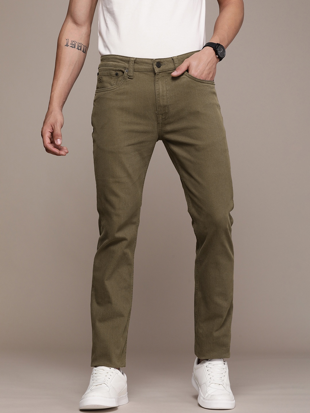 

French Connection Men Mid-Rise Slim Fit Stretchable Jeans, Olive