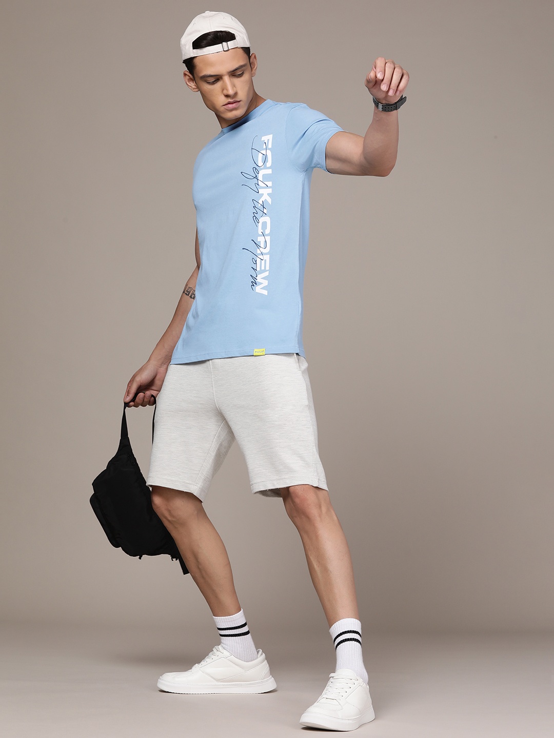 

FCUK Round Neck Placement Typography Printed Pure Cotton T-shirt, Blue
