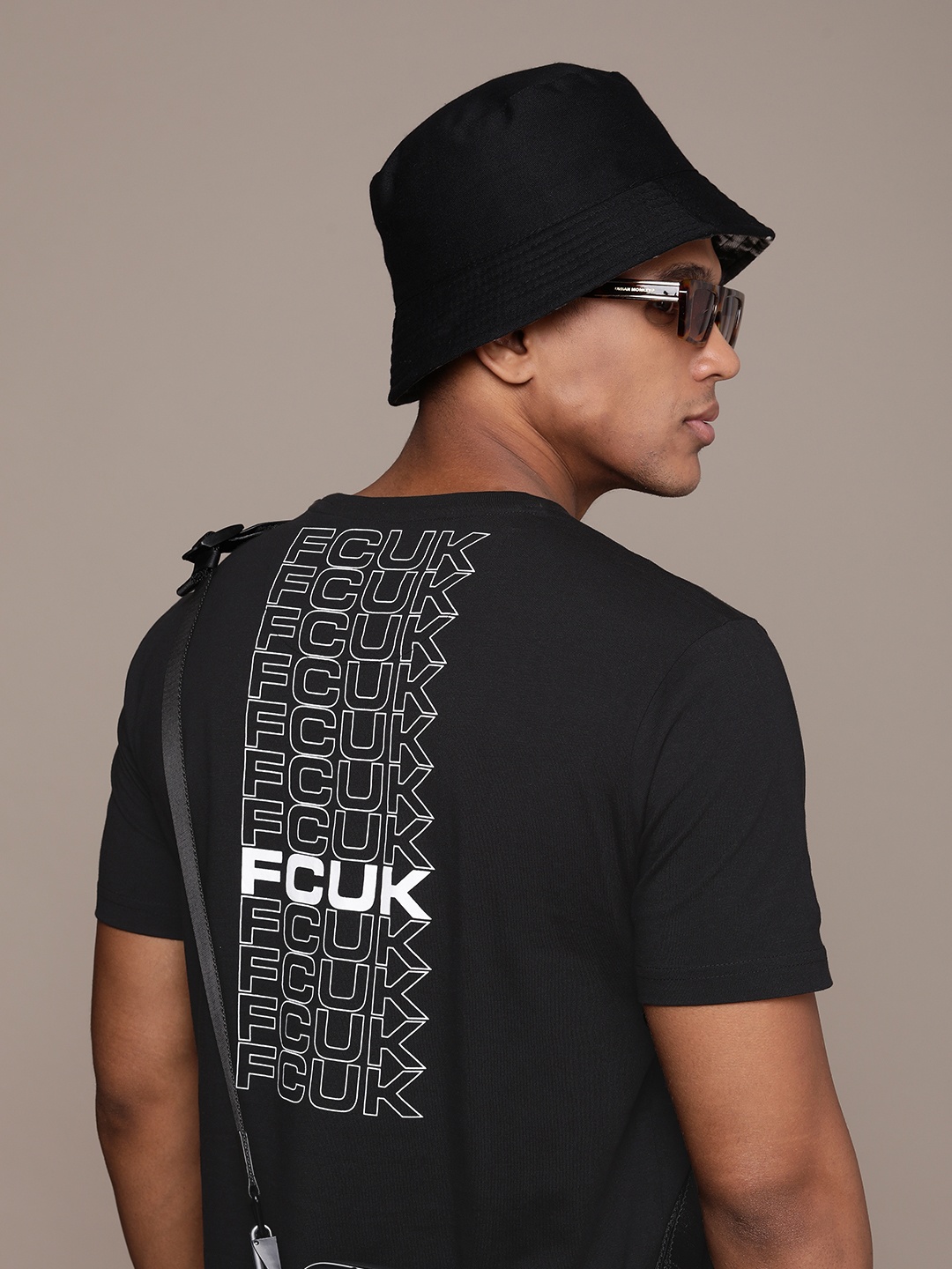 

FCUK Men Brand Logo Printed Pure Cotton T-shirt, Black