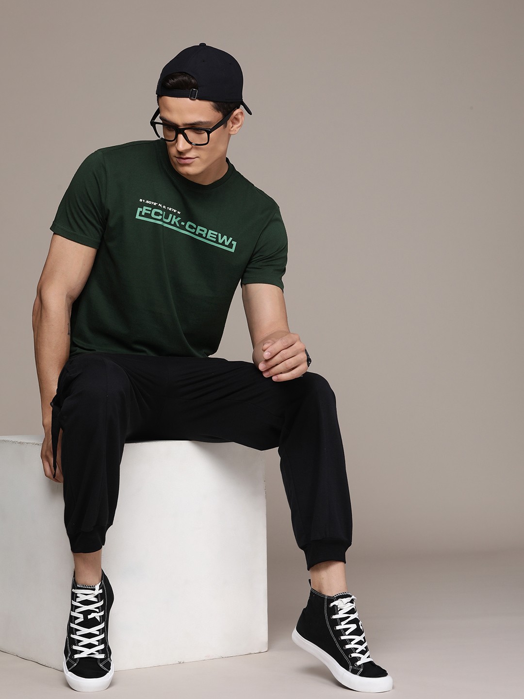 

FCUK Brand Logo Printed Pure Cotton T-shirt, Green