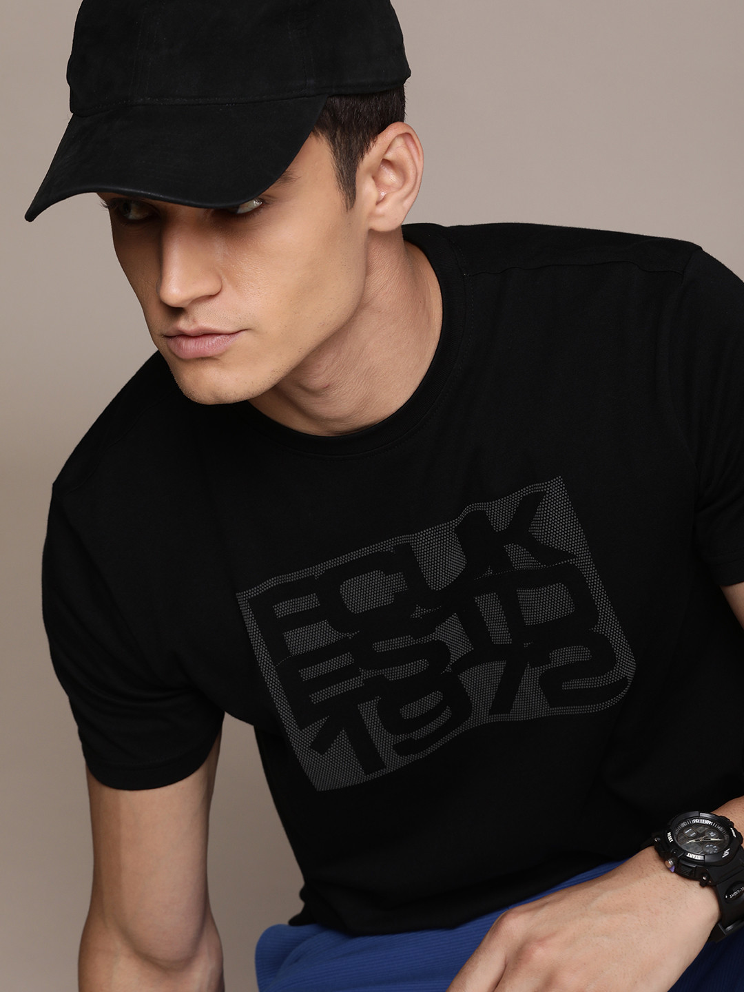 

FCUK Brand Logo Printed Pure Cotton T-shirt, Black