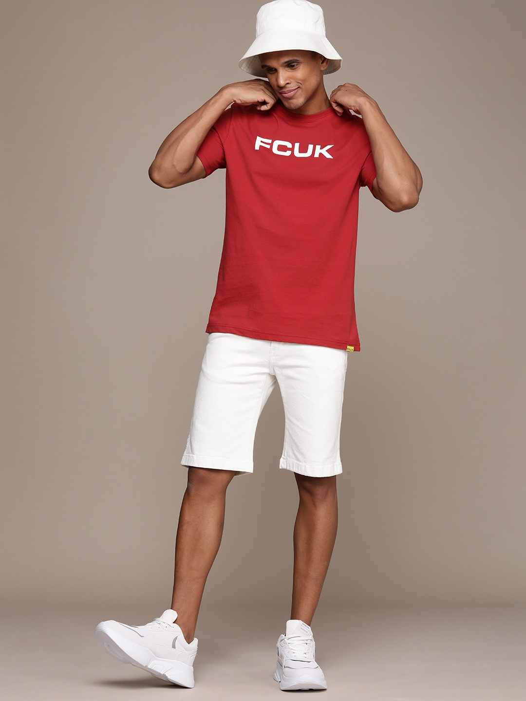 

FCUK Brand Logo Print Round Neck Knitted Pure Cotton T-shirt, Red
