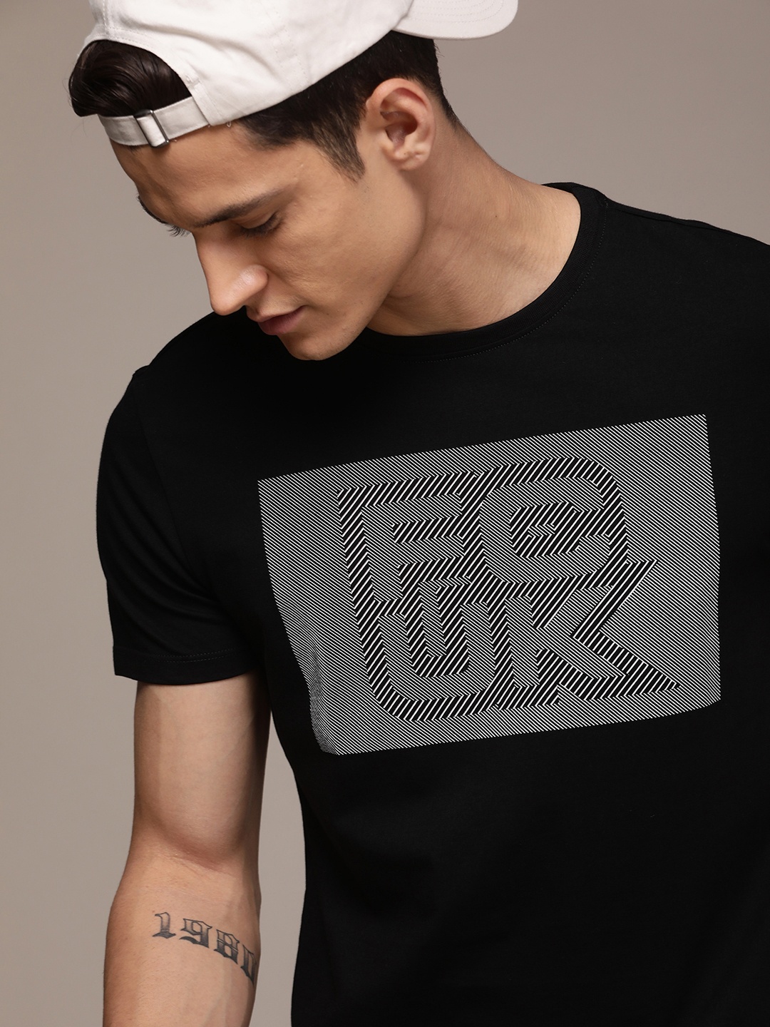 FCUK Brand Logo Printed Pure Cotton T-shirt, Black