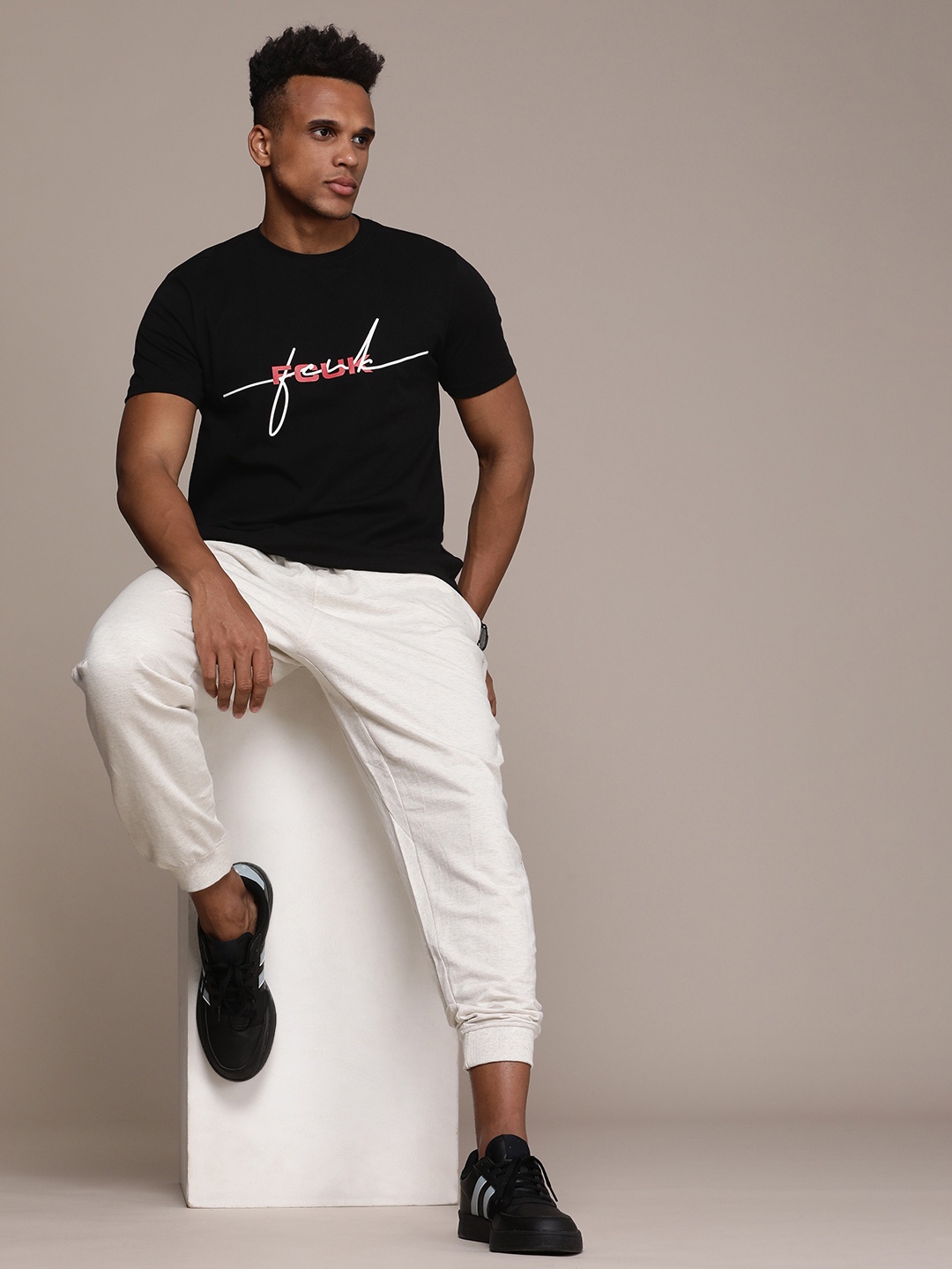 

FCUK Brand Logo Printed Pure Cotton T-shirt, Black