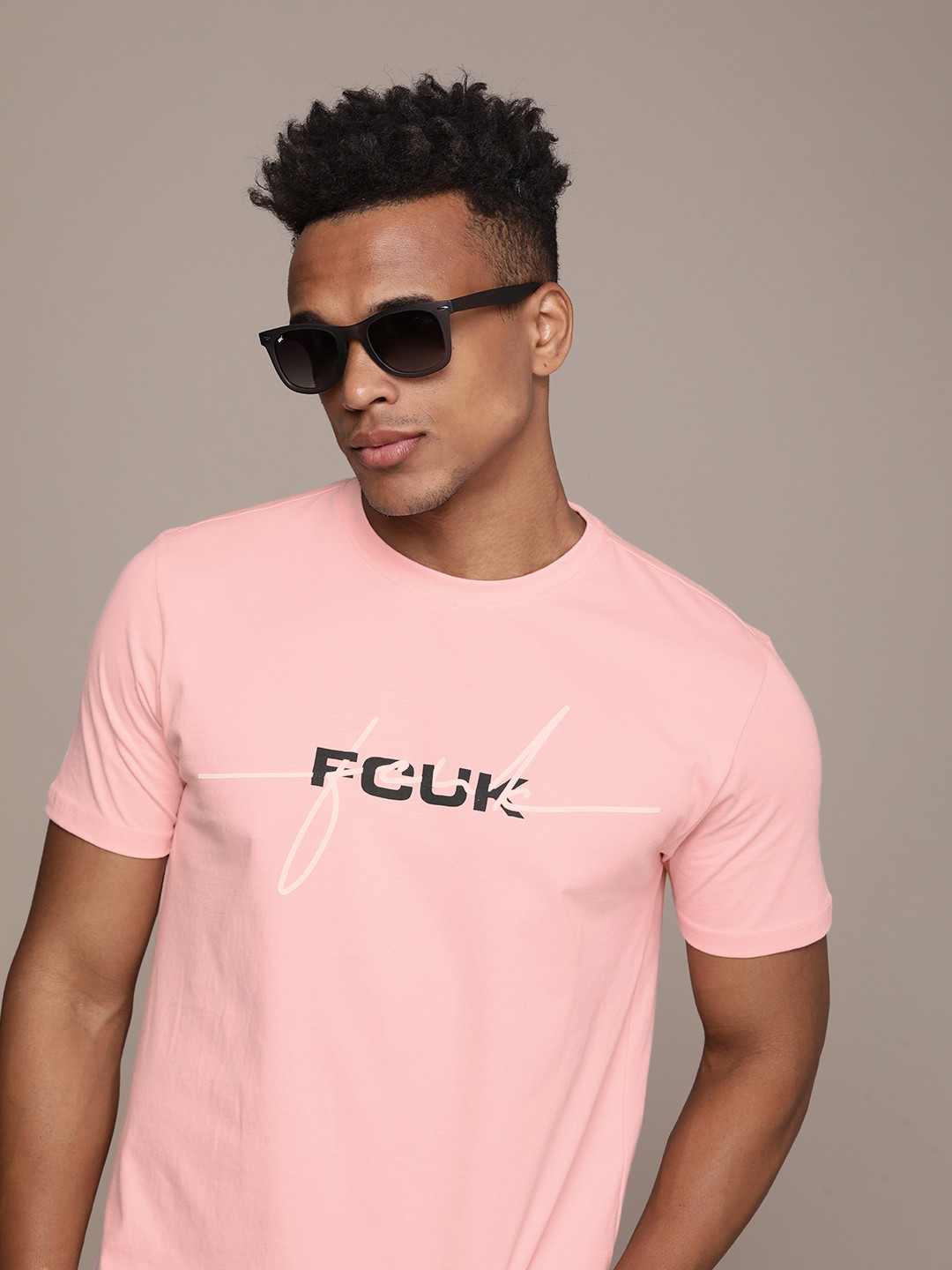 

FCUK Brand Logo Printed Pure Cotton T-shirt, Peach