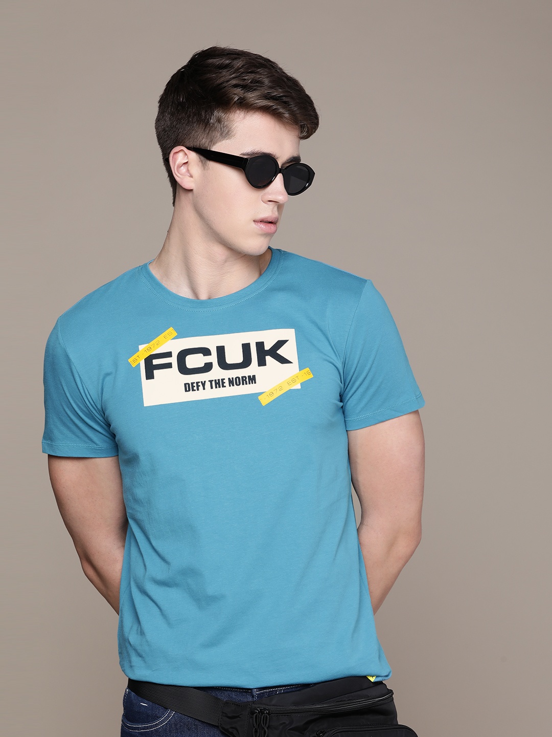 

FCUK Round Neck Brand Logo Printed Pure Cotton T-shirt, Blue