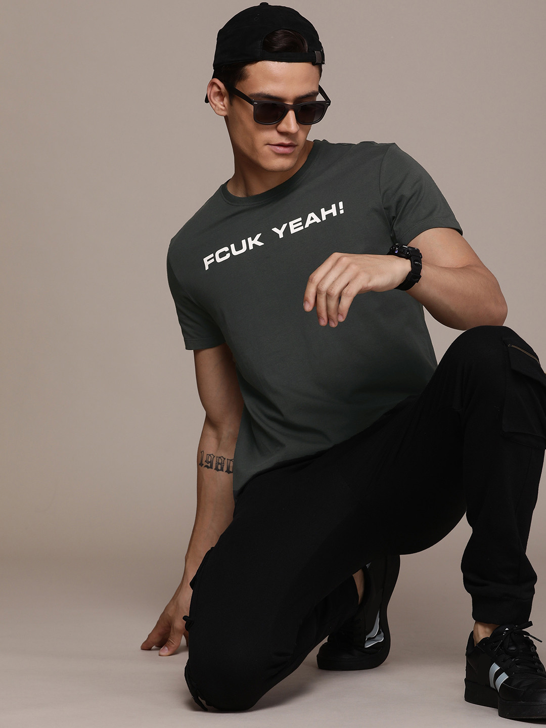 

FCUK Typography Printed Pure Cotton T-shirt, Grey