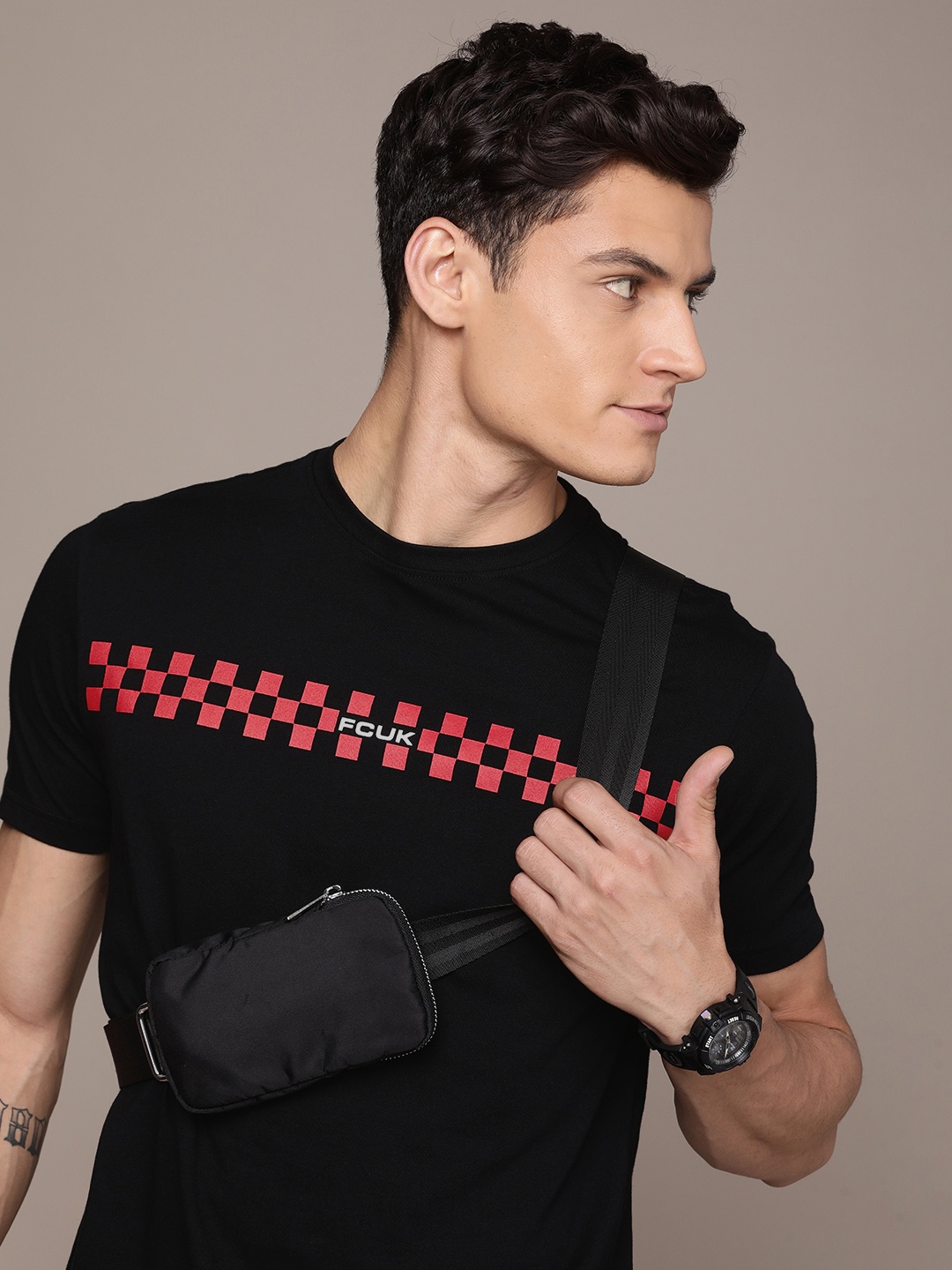 

FCUK Printed Pure Cotton T-shirt, Black
