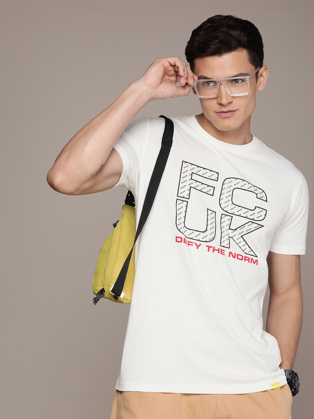 

FCUK Brand Logo Printed Pure Cotton T-shirt, White