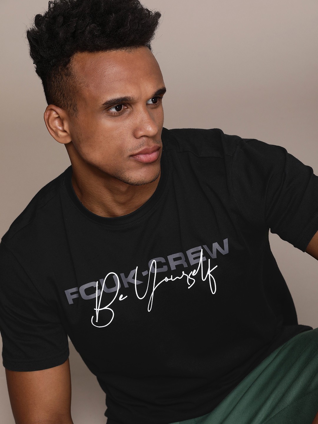 

FCUK Brand Logo Printed Pure Cotton T-shirt, Black