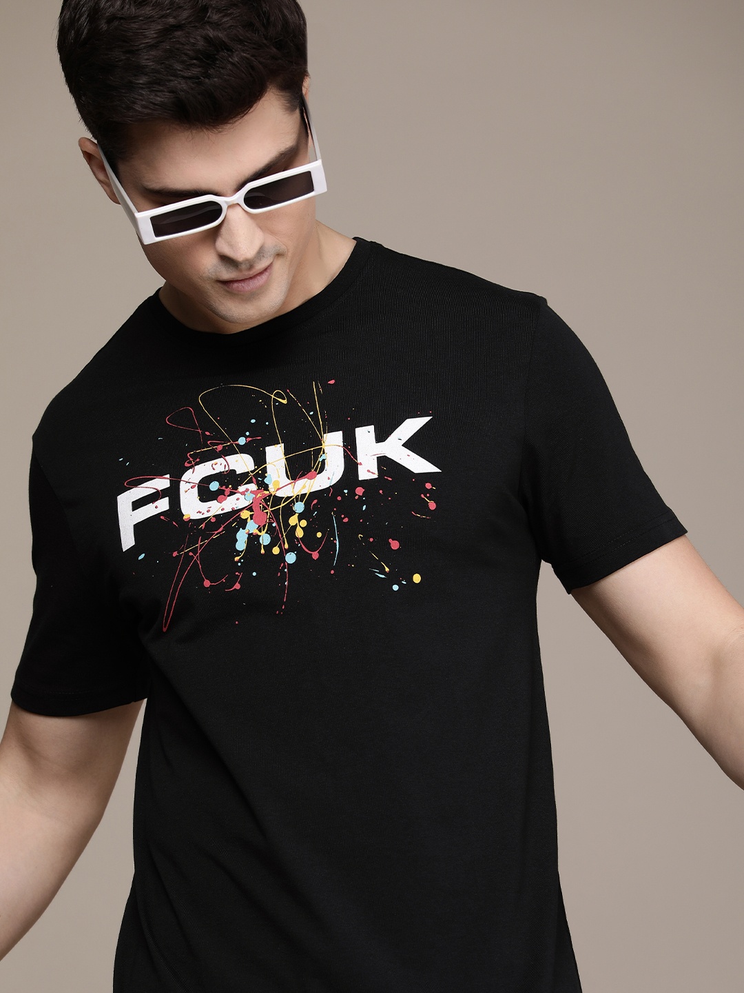 

FCUK Graphic Brand Logo Printed Pure Cotton T-shirt, Black