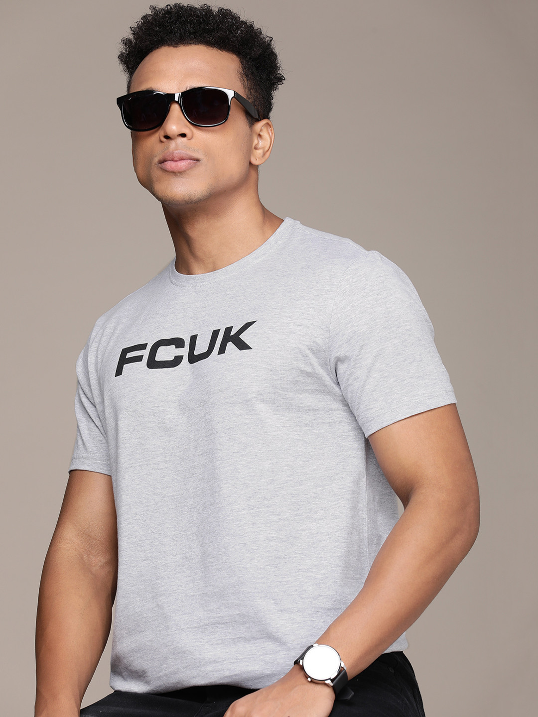 

FCUK Brand Logo Printed Pure Cotton T-shirt, Grey