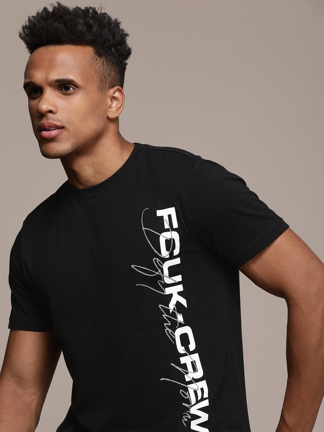

FCUK Brand Logo Printed Pure Cotton T-shirt, Black