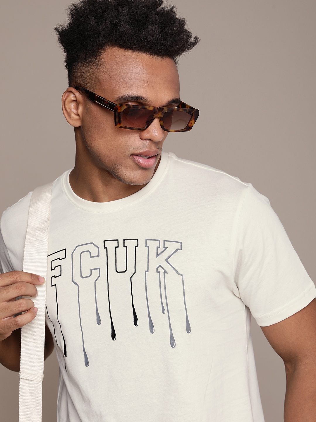 

FCUK Men Brand Logo Printed Pure Cotton T-shirt, White