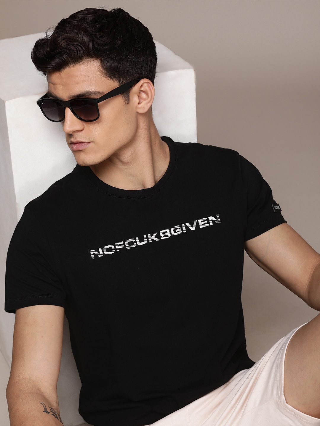 

FCUK Typography Printed Pure Cotton T-shirt, Black