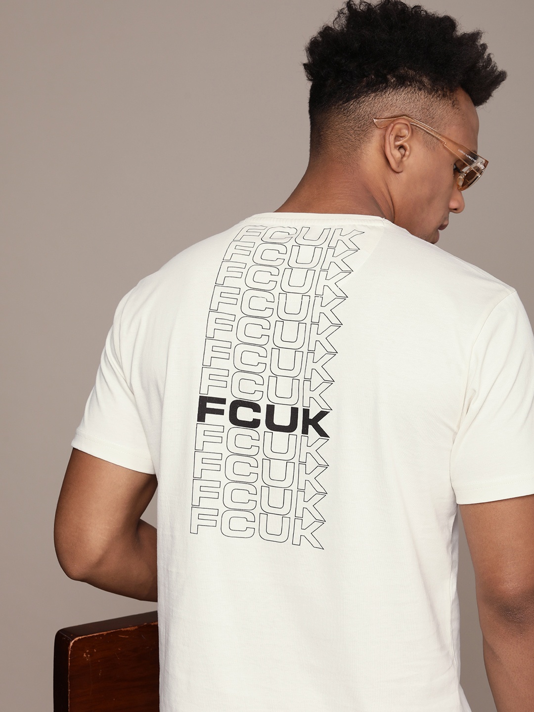 

FCUK Men Brand Logo Printed Pure Cotton T-shirt, White