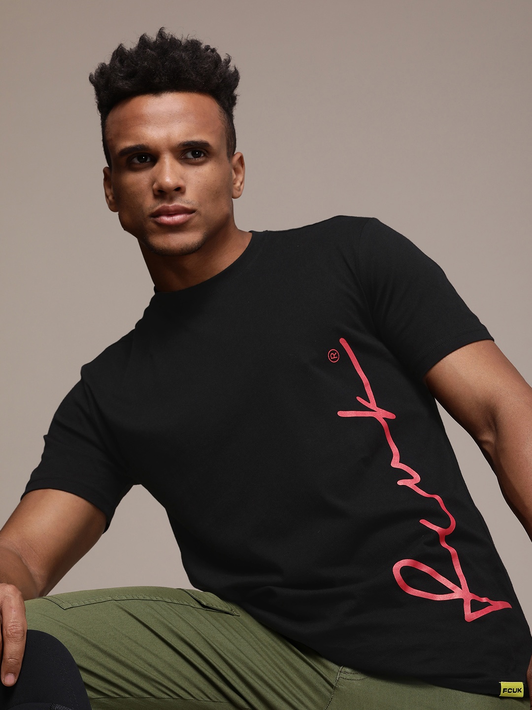 

FCUK Brand Logo Printed Pure Cotton T-shirt, Black