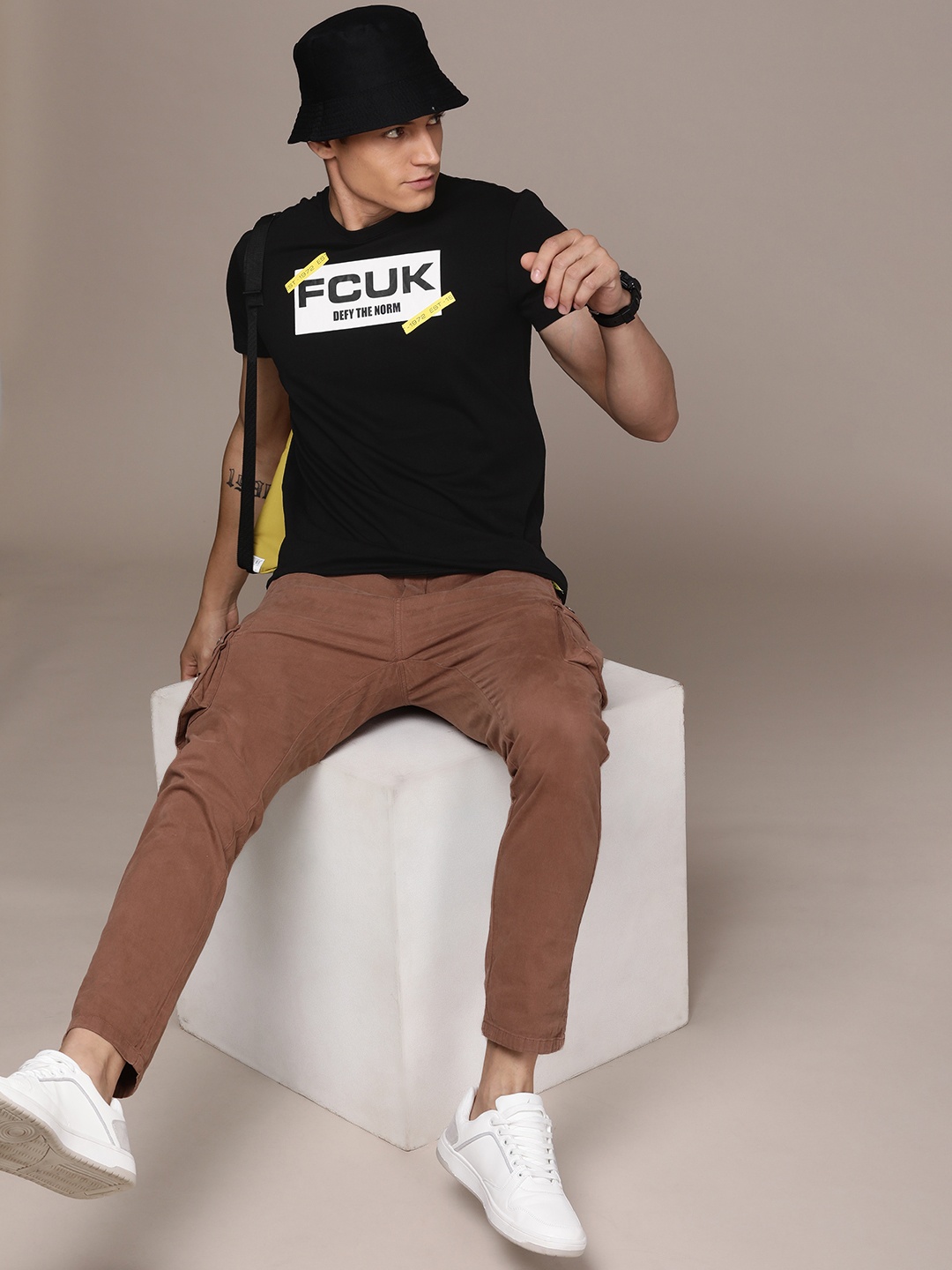 

FCUK Pure Cotton Brand Logo Printed Round Neck T-shirt, Black