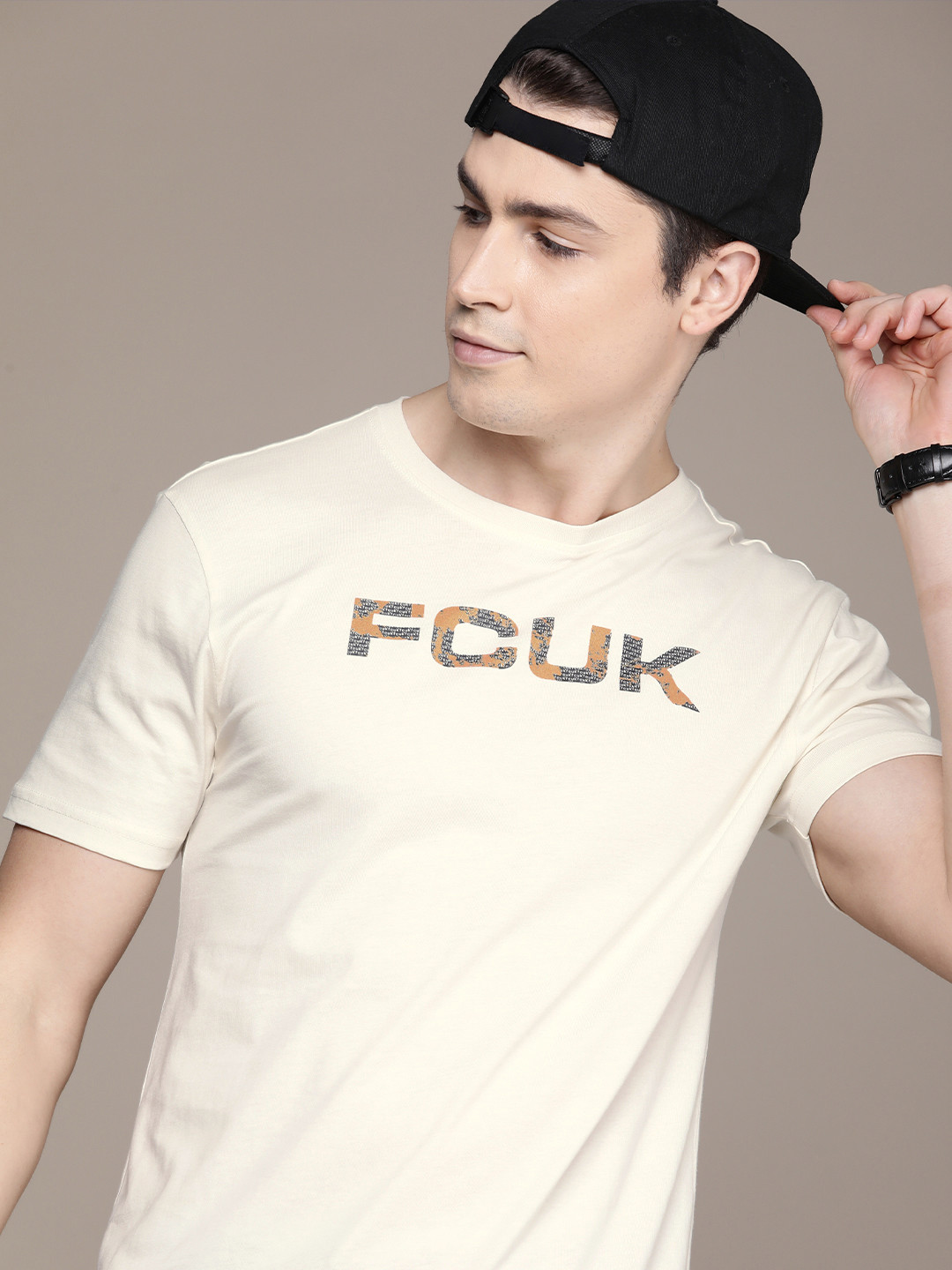 

FCUK Brand Logo Printed Pure Cotton Casual T-shirt, White