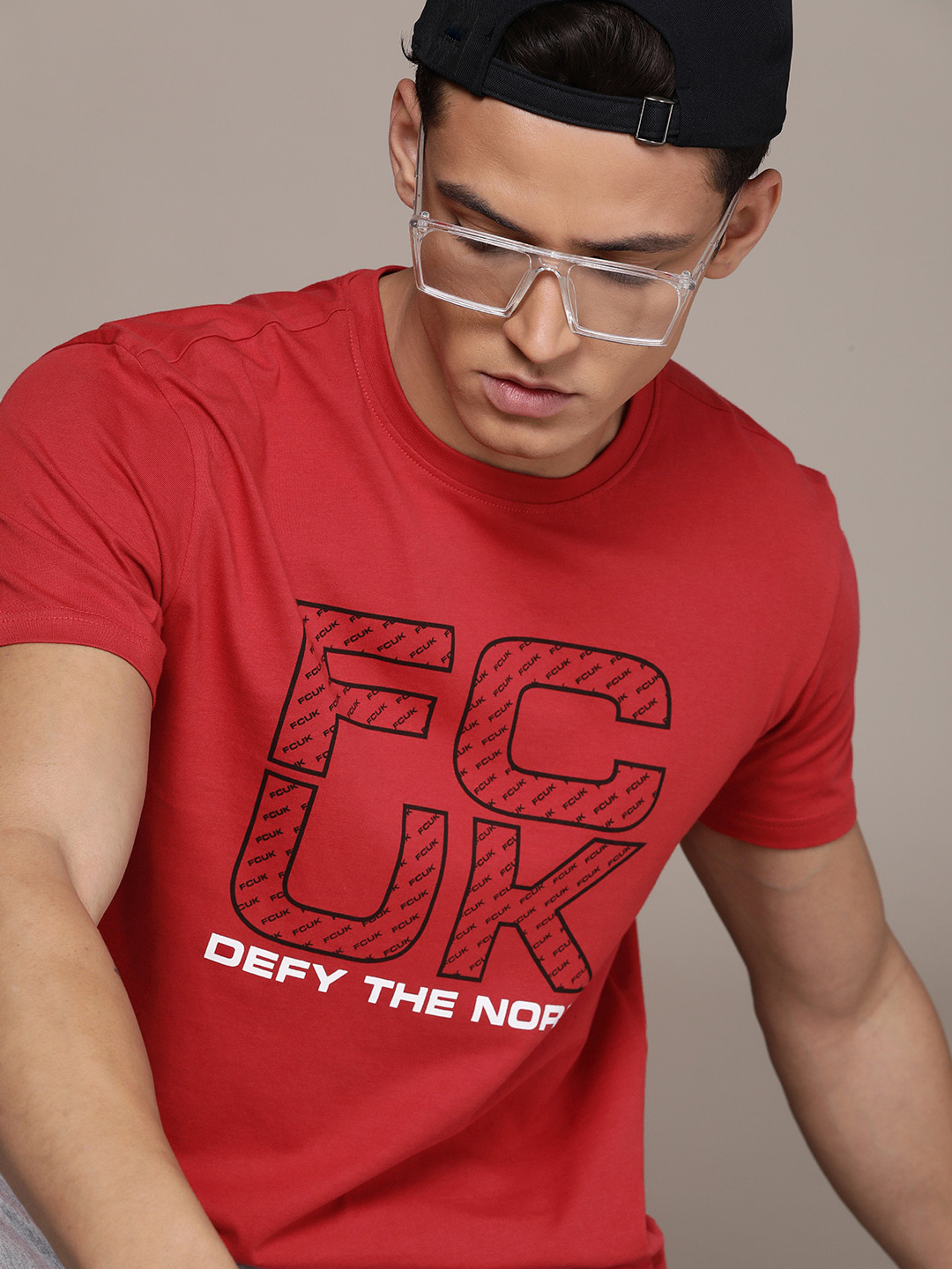 

FCUK Brand Logo Printed Pure Cotton T-shirt, Red