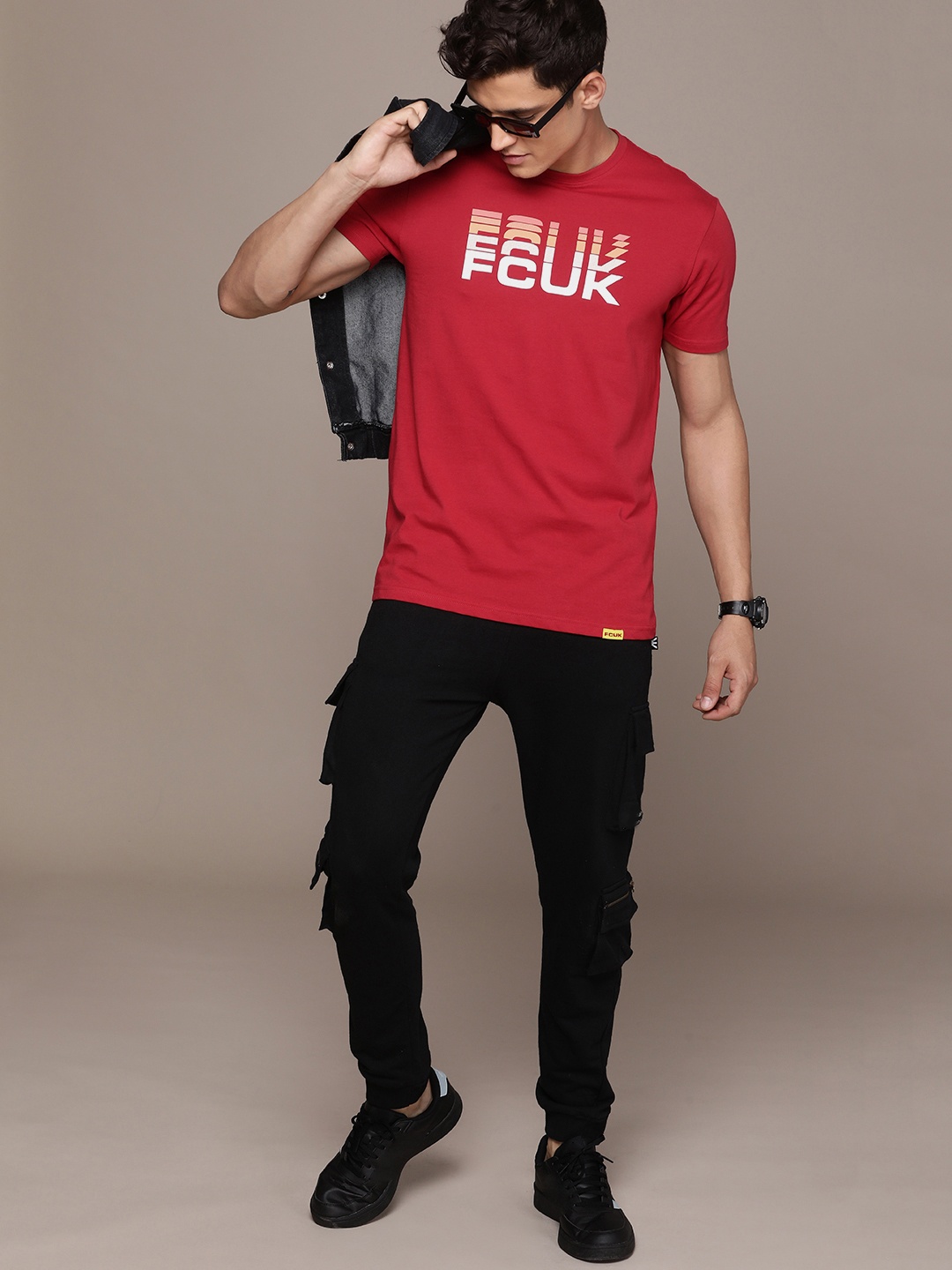 

FCUK Men Pure Cotton Brand Logo Printed T-shirt, Red