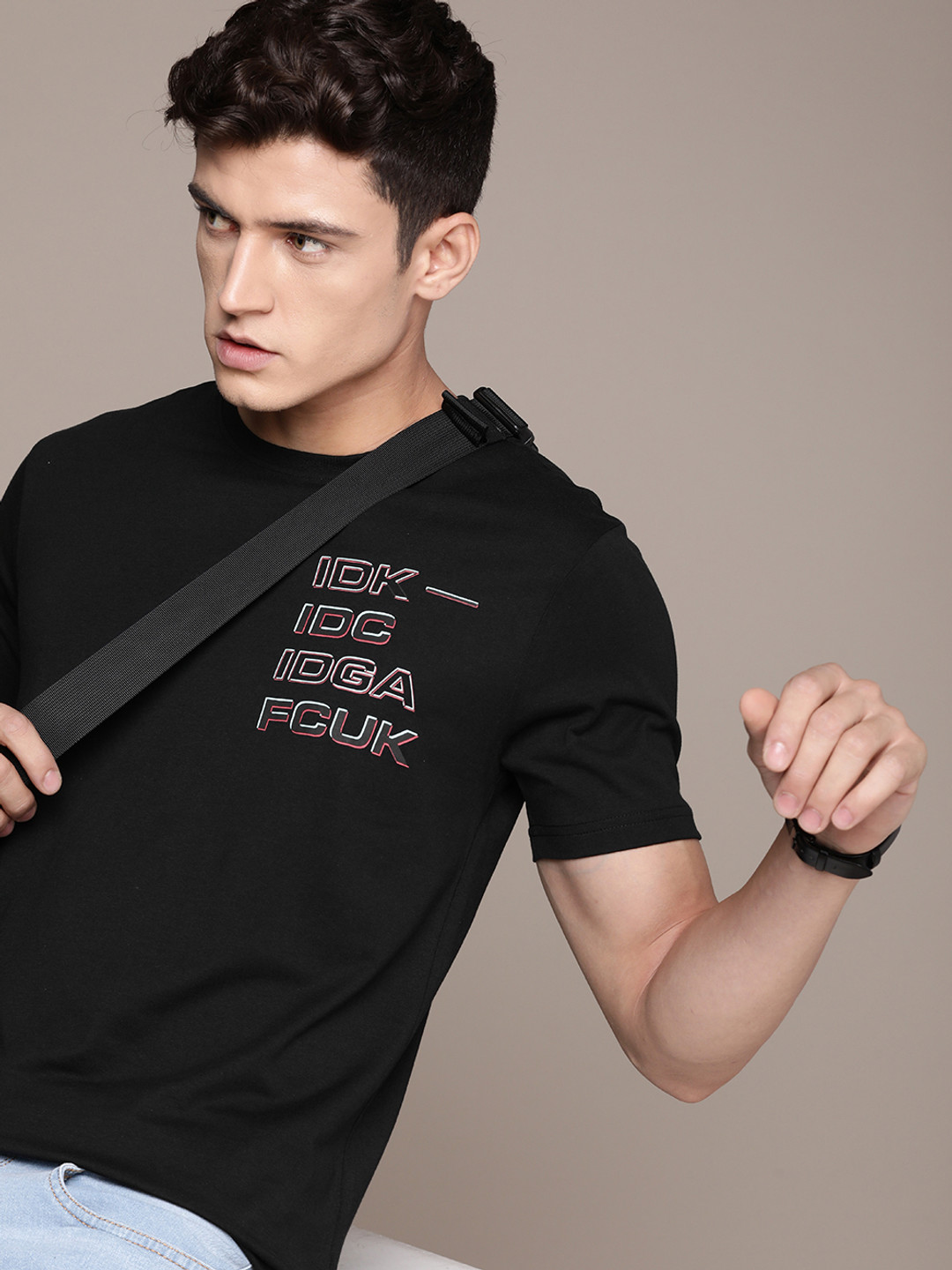 

FCUK Typography Placement Print Pure Cotton T-shirt, Black