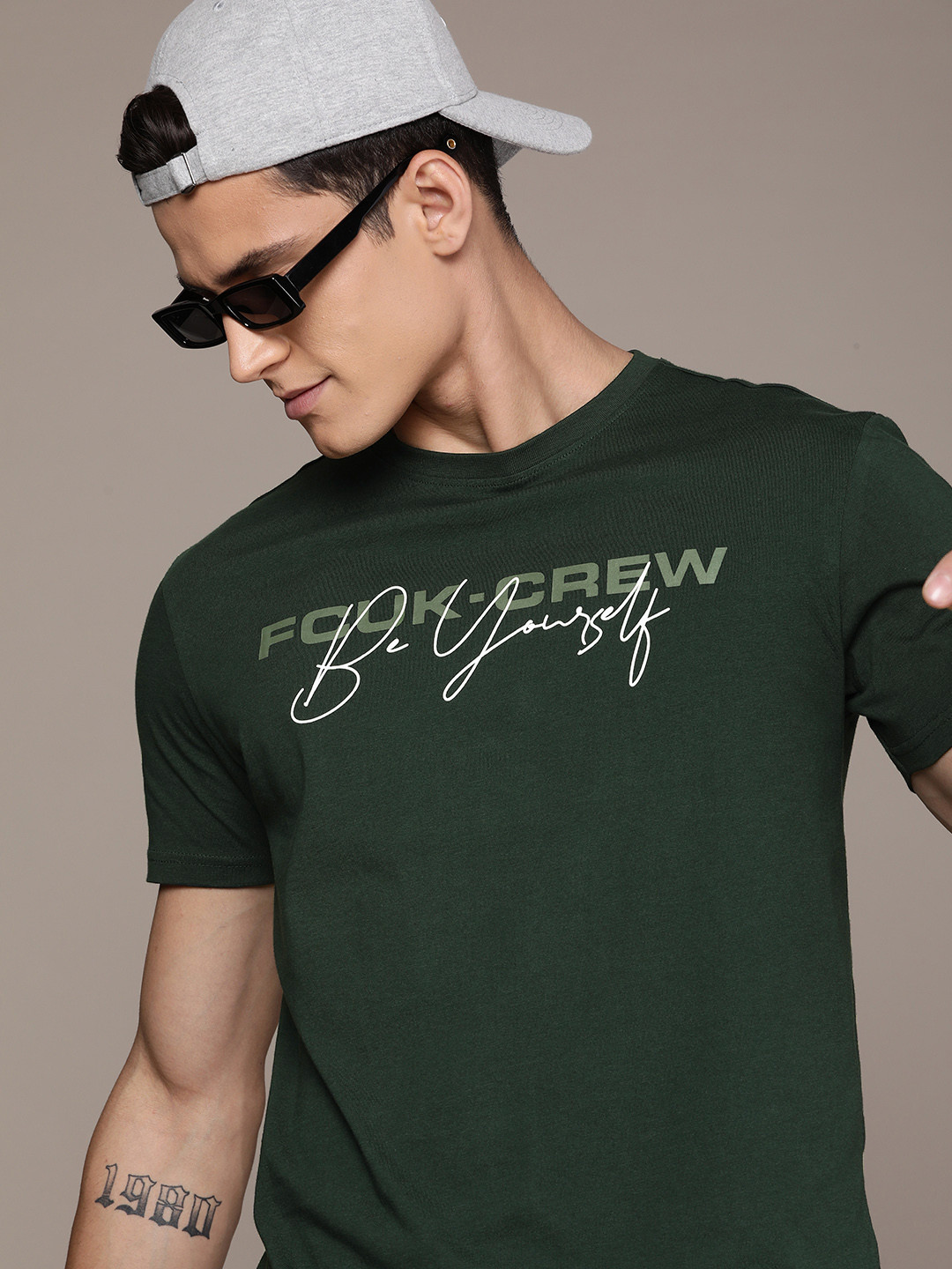 

FCUK Brand Logo Printed Pure Cotton T-shirt, Green