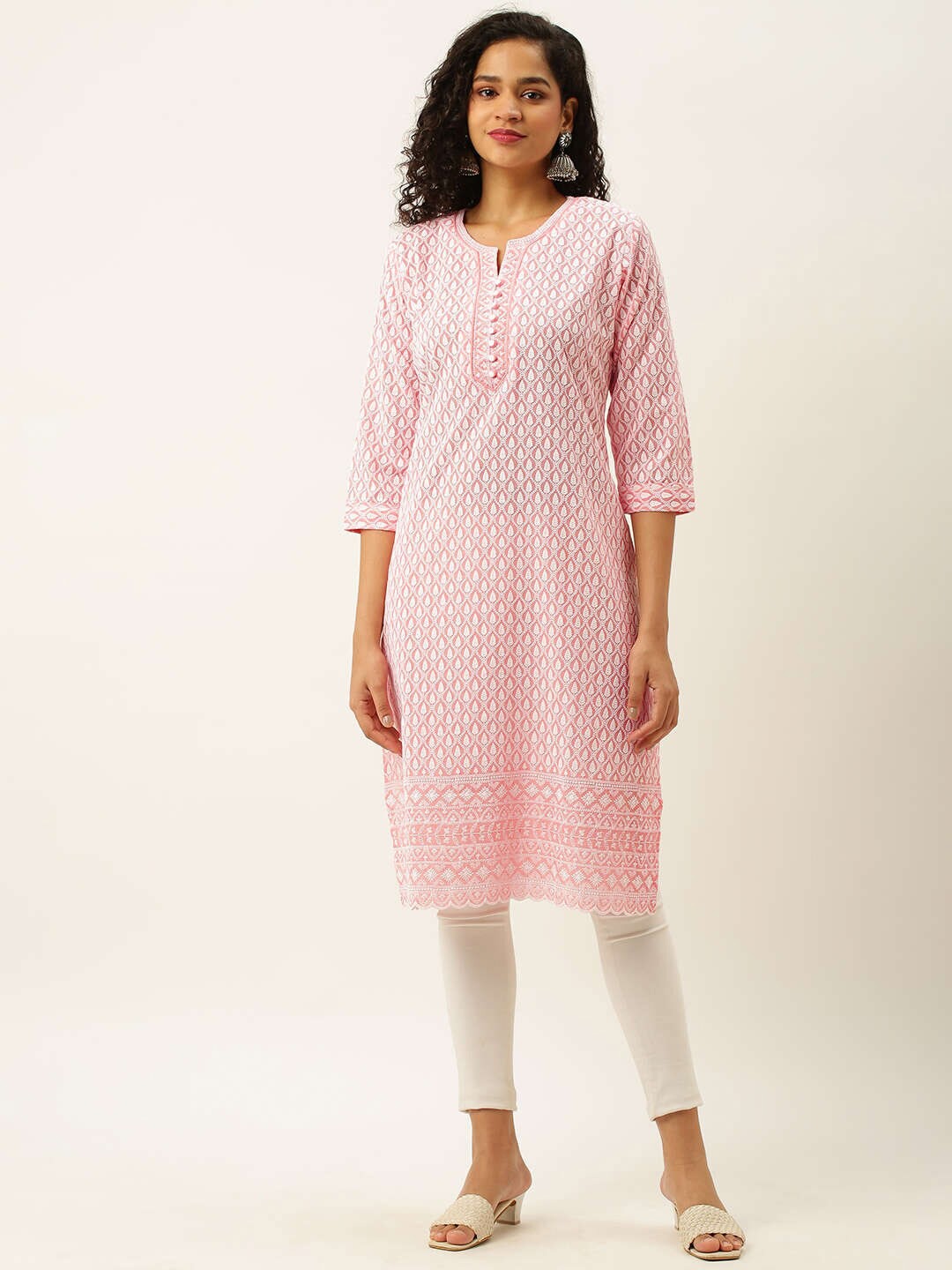 

ZOLA Women Ethnic Motifs Embroidered Pure Cotton Kurta, Pink