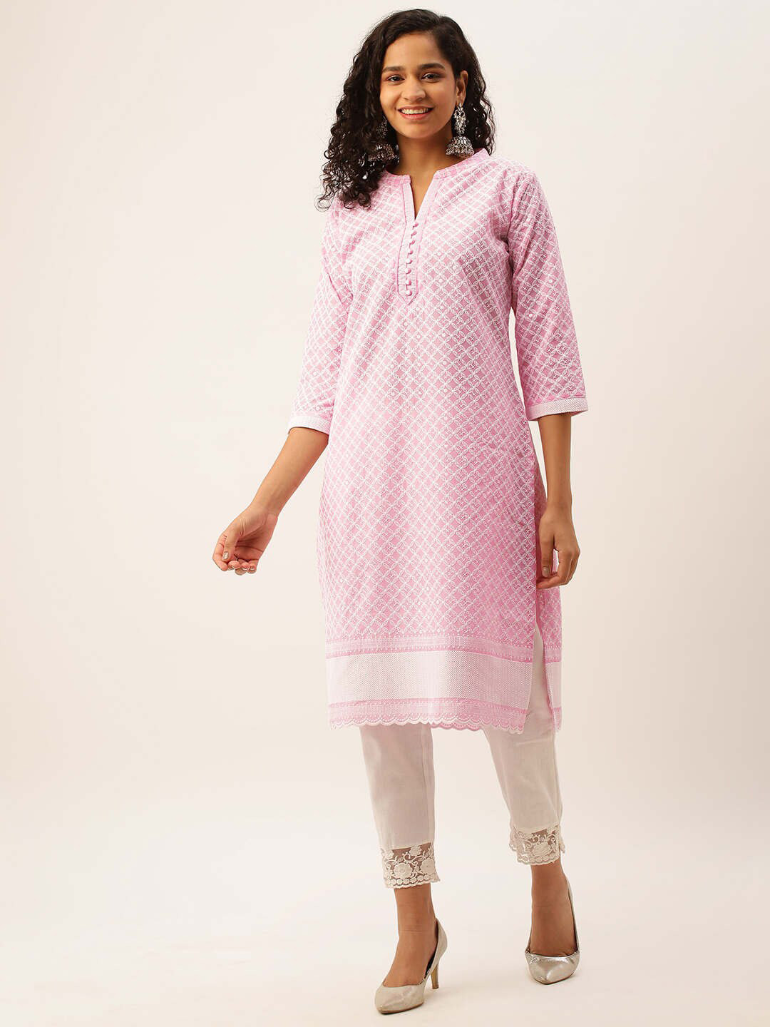 

ZOLA Ethnic Motifs Embroidered Chikankari Kurta, Pink