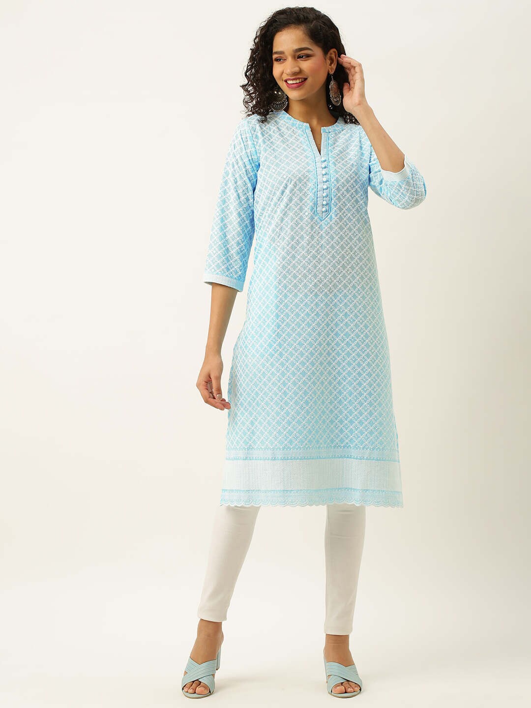 

ZOLA Ethnic Motifs Embroidered Chikankari Kurta, Blue