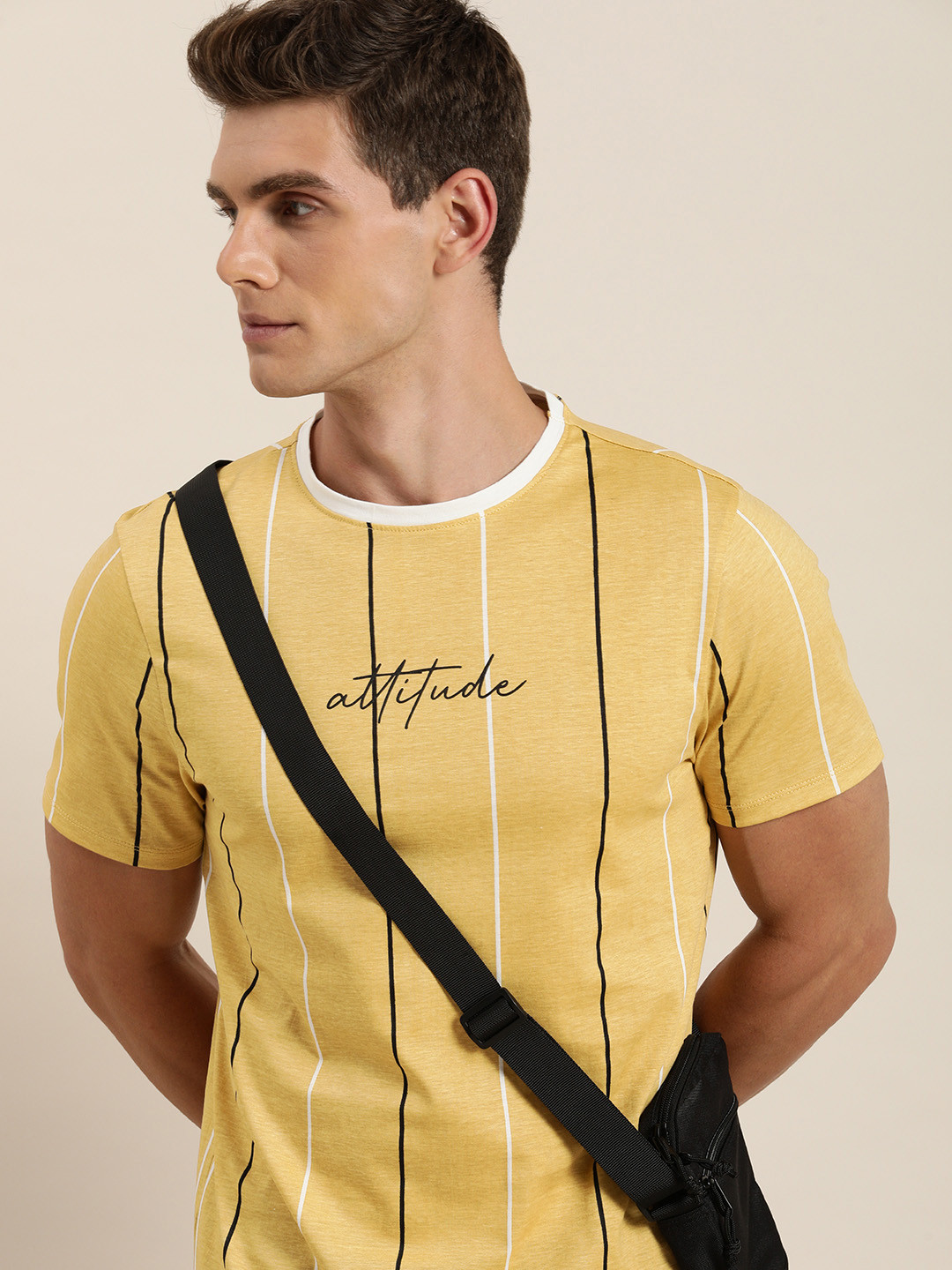 

INVICTUS Striped Pure Cotton T-shirt, Yellow
