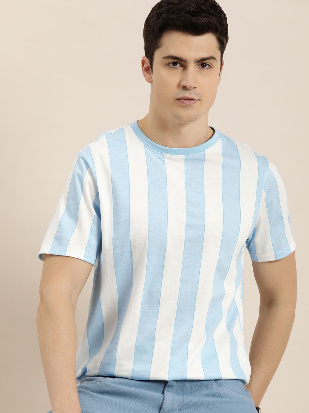 

INVICTUS Striped Pure Cotton T-shirt, Blue