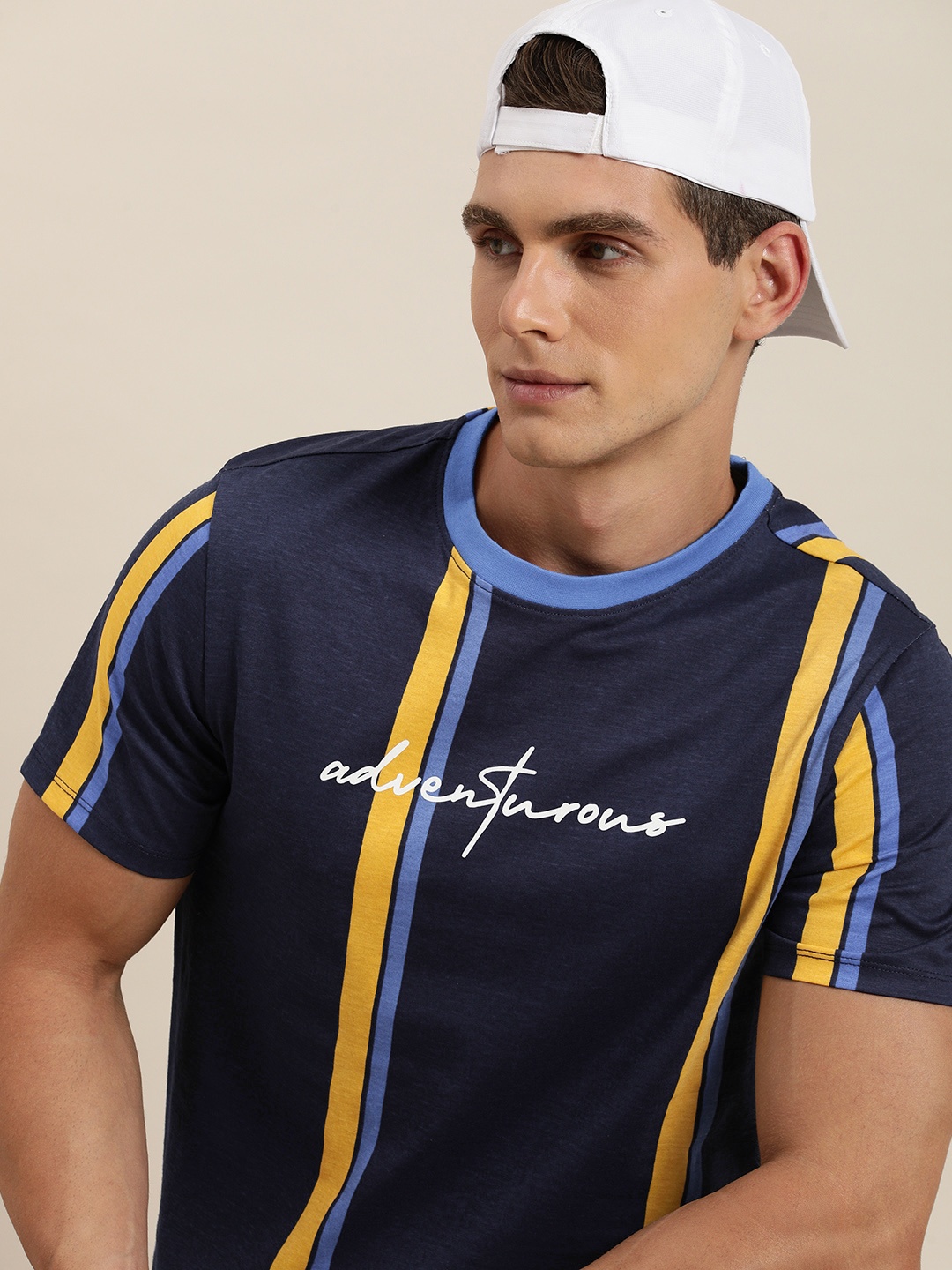 

INVICTUS Striped Pure Cotton T-shirt, Navy blue