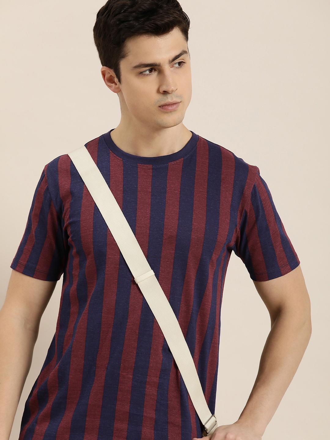 

INVICTUS Striped Pure Cotton T-shirt, Maroon