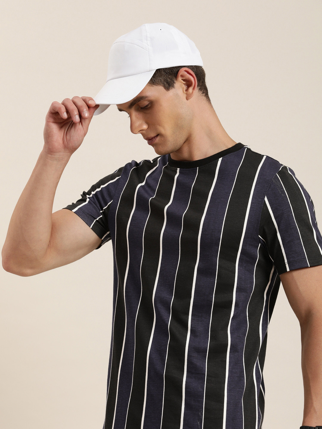 

INVICTUS Striped Pure Cotton T-shirt, Navy blue