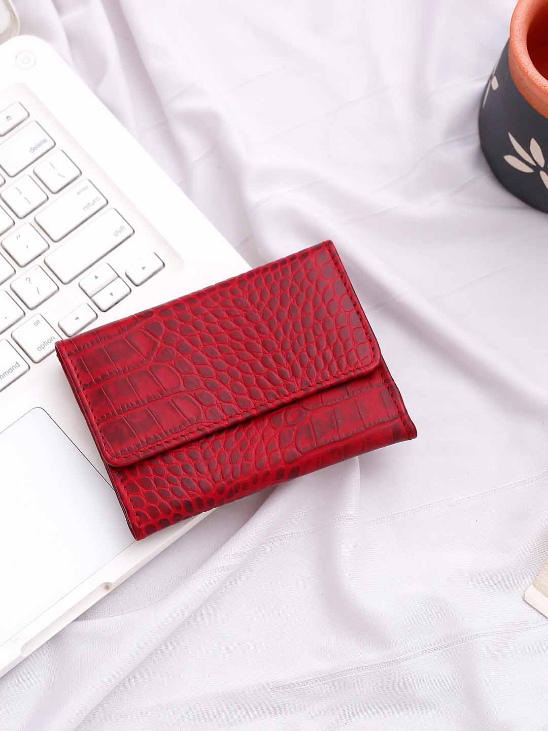 

Suvaska Women Textured Leather Two Fold Wallet, Red