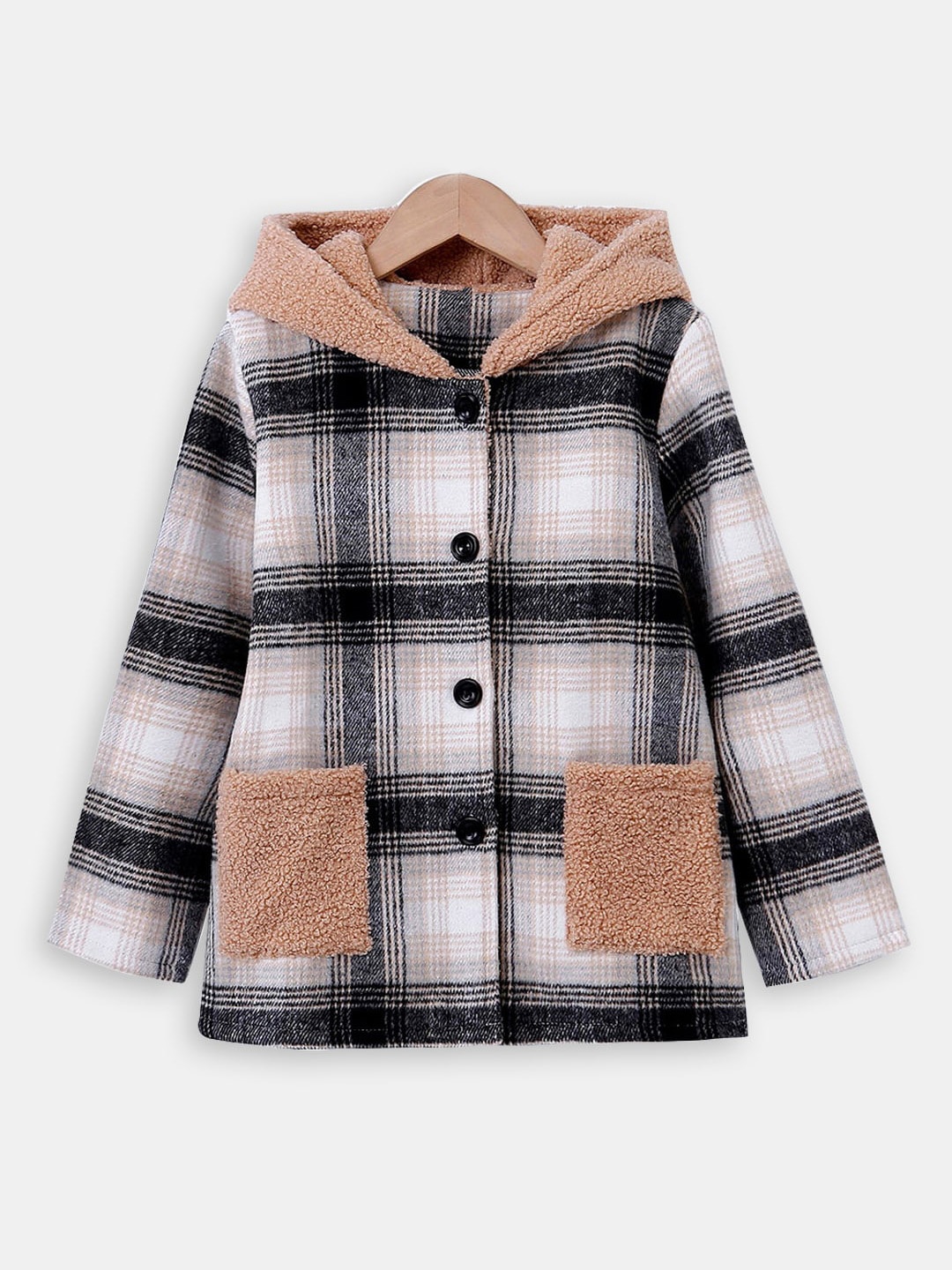 

Hopscotch Girls Checked Single-Breasted Overcoat, Grey