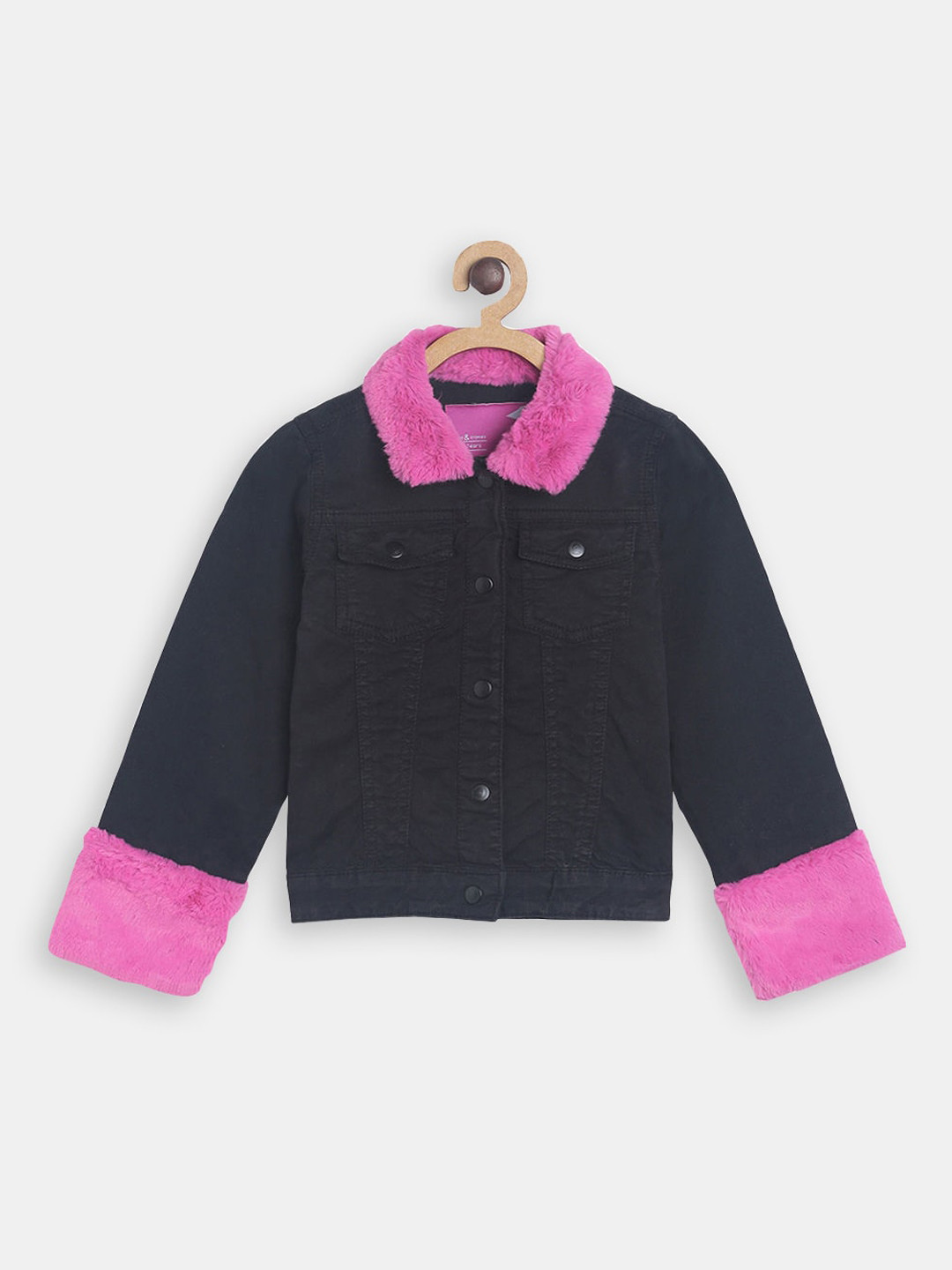 

Hopscotch Girls Colourblocked Cotton Denim Jacket, Black