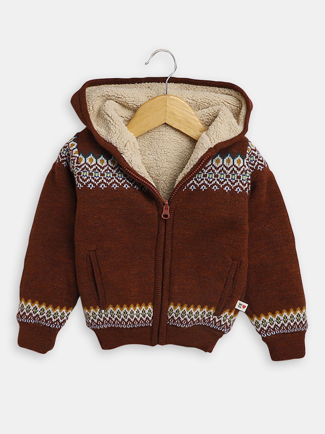 

Hopscotch Boys Geometric Printed Cardigan Acrylic Sweaters, Brown