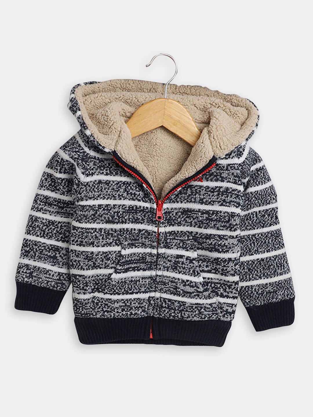 

Hopscotch Boys Navy Blue & White Striped Striped Cardigan