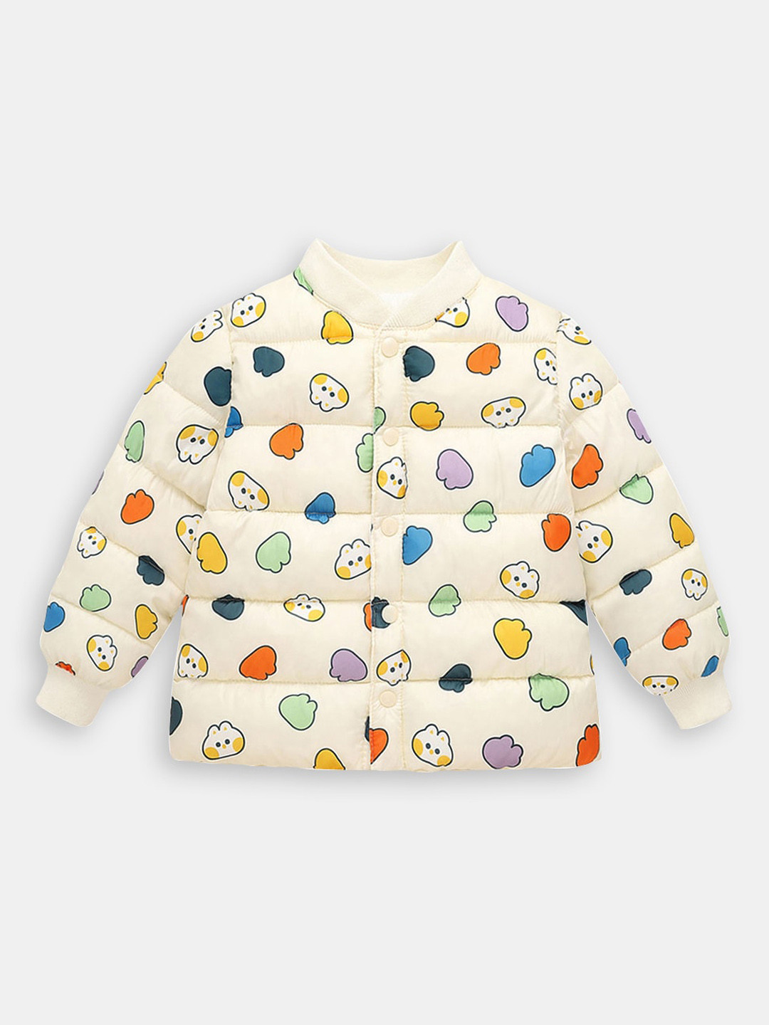 

Hopscotch Girls Conversational Printed Padded Jacket, Beige